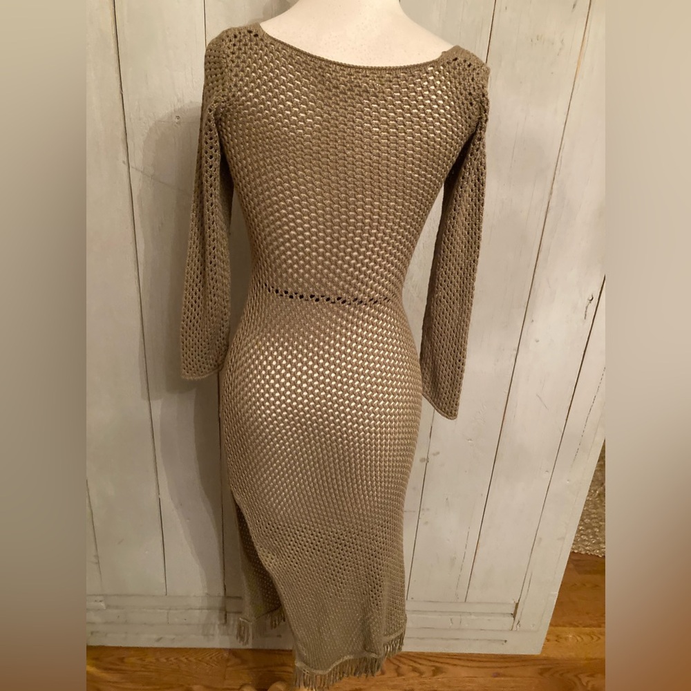 Anthropologie Carmel Crochet Dress Swim Cover Up Long Sleeve Side Slit Dress XS - Picture 4 of 11